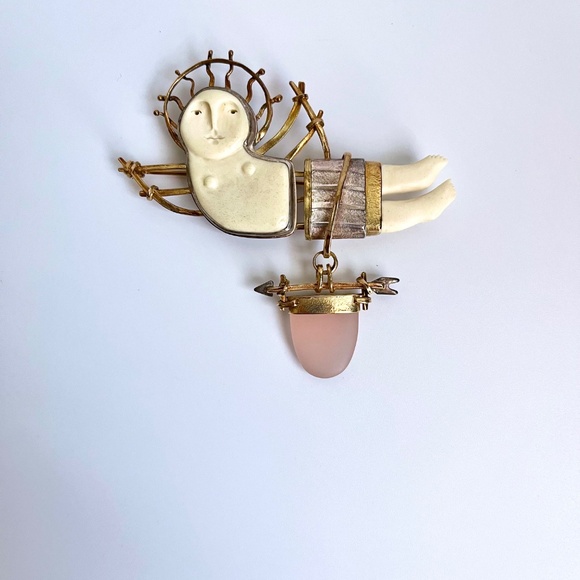 Carolyn Morris Bach  Winged Goddess Brooch 18K,  Fine Sterling Silver - Picture 2 of 13